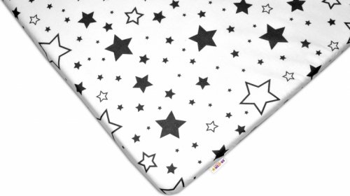 Baby Nellys Bavlněné prostěradlo 60x120 cm - Černé hvězdy a hvězdičky - bílé