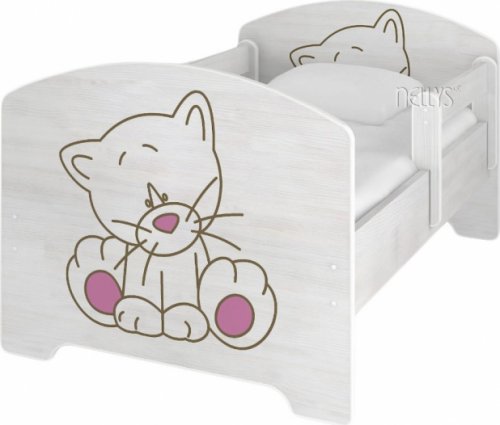 NELLYS Dětská postel Kočička růžová v barvě norské borovice + matrace zdarma