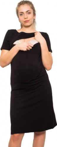 Be MaaMaa Těhotenská, kojící noční košile Queen - černá, vel. L/XL