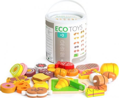 Dřevěné potraviny v kyblíku ECO TOYS - 23 kusů