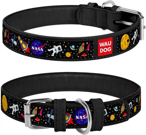 Obojek kožený Waudog NASA černý (20-28cm/1,2cm)