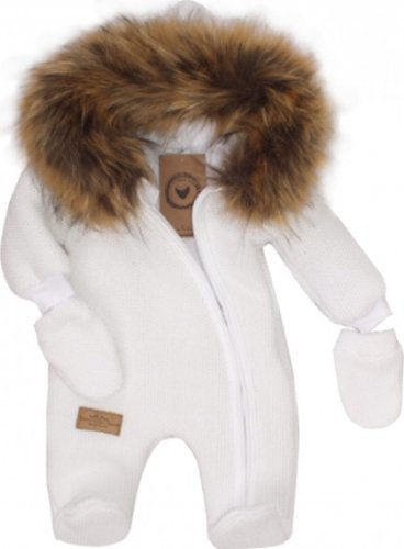 Z&Z Zimní kombinéza s kapucí a kožešinou + rukavičky, bílá