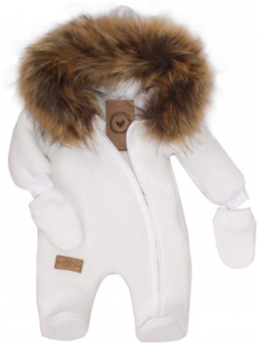 Z&Z Zimní kombinéza s kapucí a kožešinou + rukavičky, bílá, vel. 74