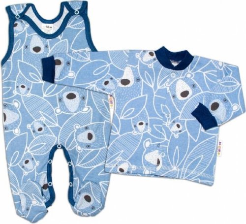 Baby Nellys 2-dílná sada, bavlněné dupačky s košilkou Medvídek, modrá