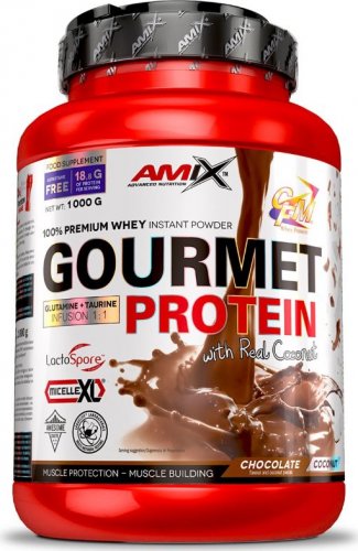 Amix Gourmet Protein 1000 g bílá čokoláda - jahoda
