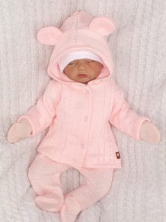 Z&Z 5-dílná kojenecká soupravička pletená do porodnice - růžová, bílá
