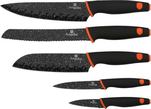 Sada nožů s mramorovým povrchem 5 ks Granit Diamond Line černá / oranžová