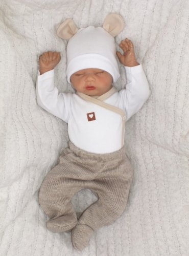 Z&Z 5-dílná kojenecká soupravička pletená do porodnice - béžová, bílá