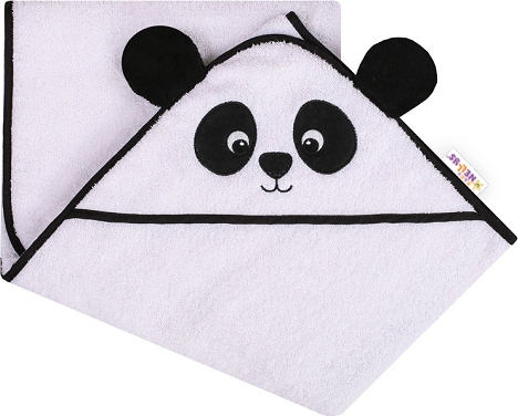 Baby Nellys Froté osuška s kapucí 100 x 100 cm Panda - bílá