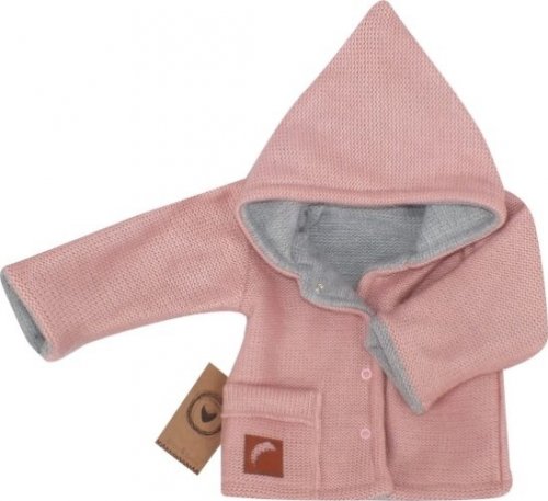 Z&Z Pletený, oboustranný svetřík, kabátek s kapucí, růžovo-šedý, vel. 62