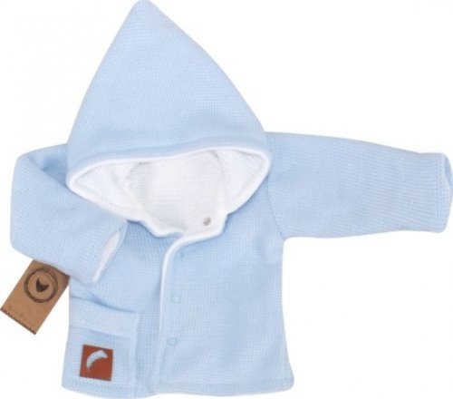 Z&Z Pletený, oboustranný svetřík, kabátek s kapucí, modro-bílý, vel. 86