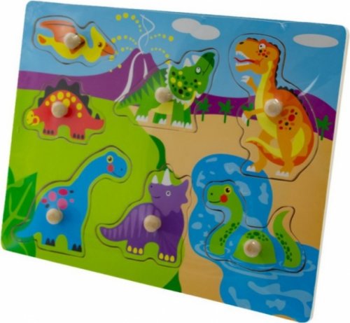 Dřevěné zábavné puzzle vkládací Euro Baby - Dinosauři