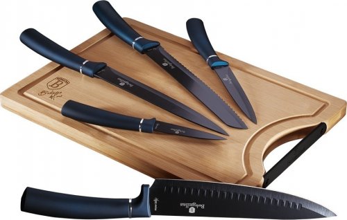 Sada nožů s nepřilnavým povrchem + prkénko 6 ks Aquamarine Metallic Line