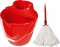 Mop souprava, bavlněný mop včetně kbelíku a ždímače, červený